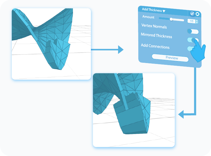 Toggle to enable Mirrored Thickness feature in Add Thickness tool